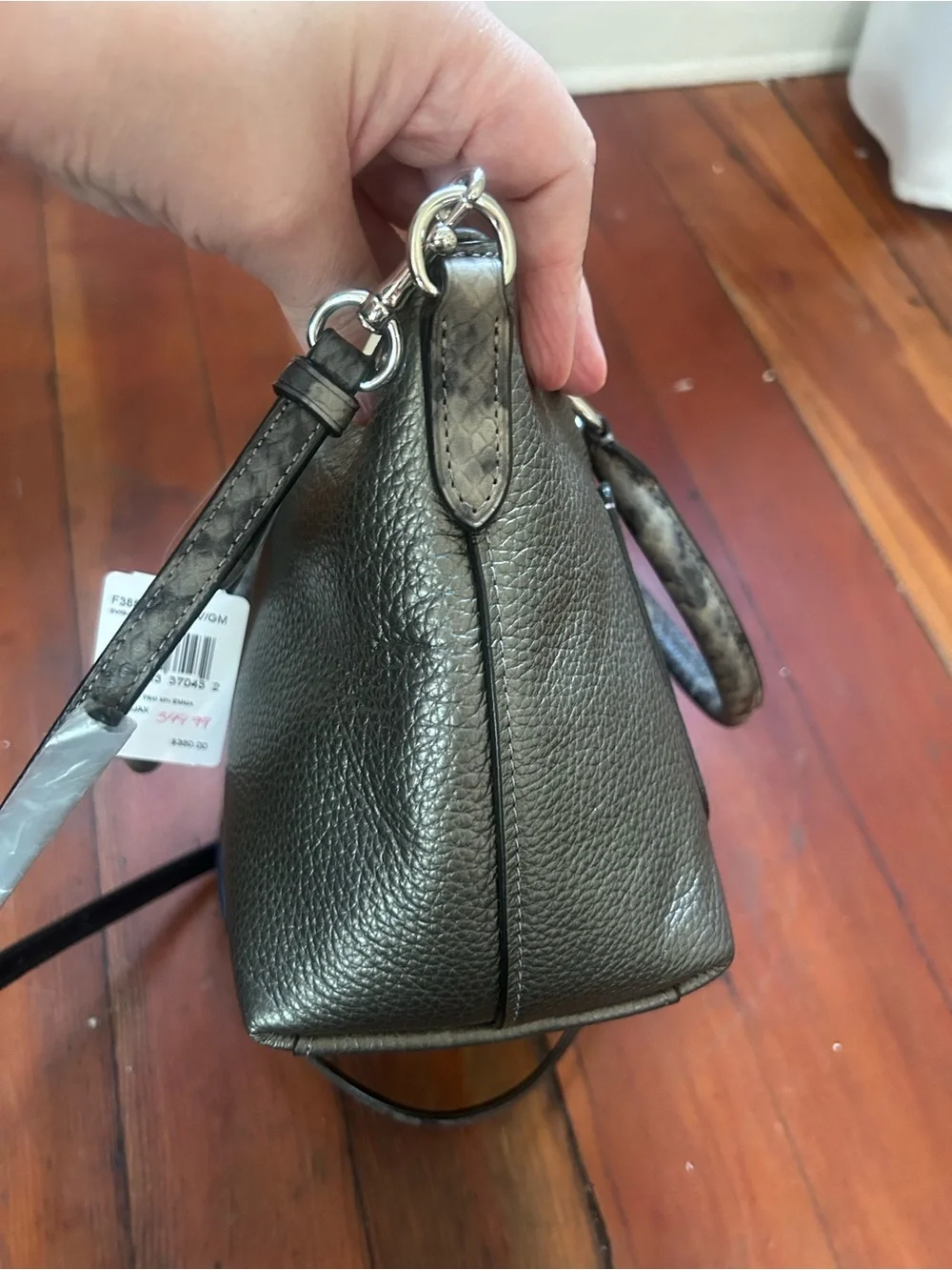 Coach Mini Emma Metallic Pebbled Leather Satchel
